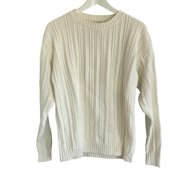 Northern Reflections White Cable Sweater 100% Cotton Size Medium Vintage 90s - Picture 1 of 6